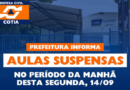 Cotia suspende aulas da rede municipal na manhã desta segunda (14) após fortes chuvas